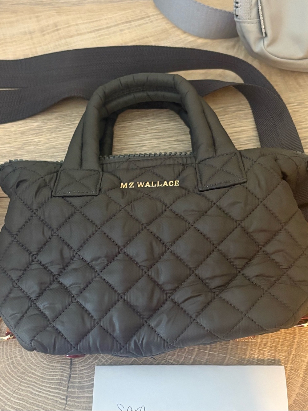 MZ Wallace Black Quilted Mini Crossbody with Gold Hardware